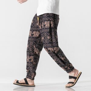 Men's Beach Pants – Retro Buckle Casual Trousers for Relaxed Summer Style