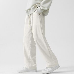 Fleece-Lined Thick Loose Straight Corduroy Pants – Warm & Comfortable Winter Wear
