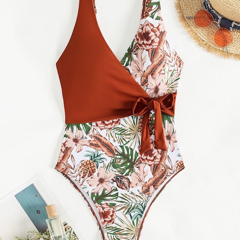 Tropical Plants Multicolor Printing Bikini One-Piece – Stylish Swimwear