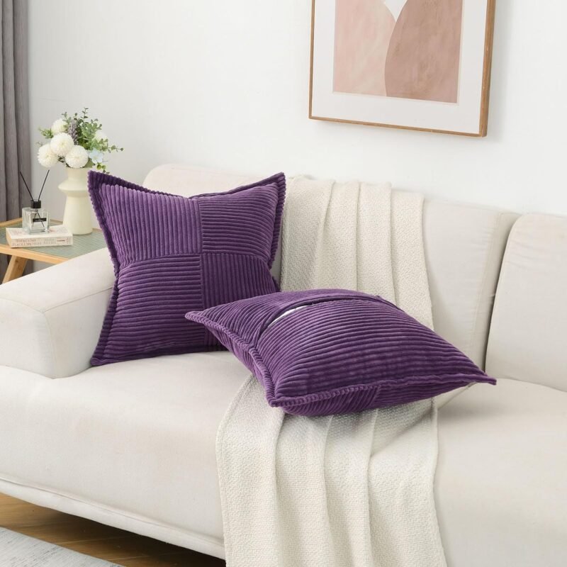 Corduroy Pillow Covers – Super Soft Boho Striped Throw Pillows for Couch & Living Room Decor