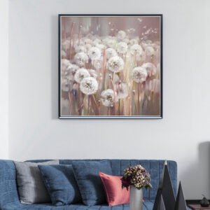 Frameless White Flower Wall Art – Elegant Oil Painting for Home Decor
