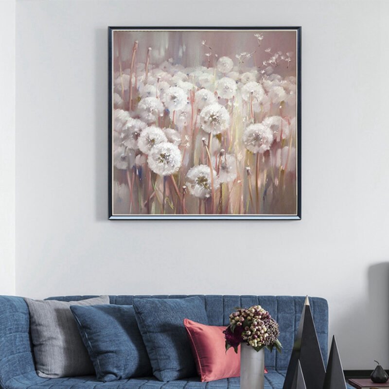 Frameless White Flower Wall Art – Elegant Oil Painting for Home Decor