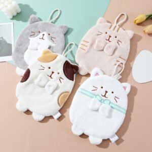 Cute Kitten Hanging Hand Towel – Absorbent & Lint-Free for Household Kitchen Use