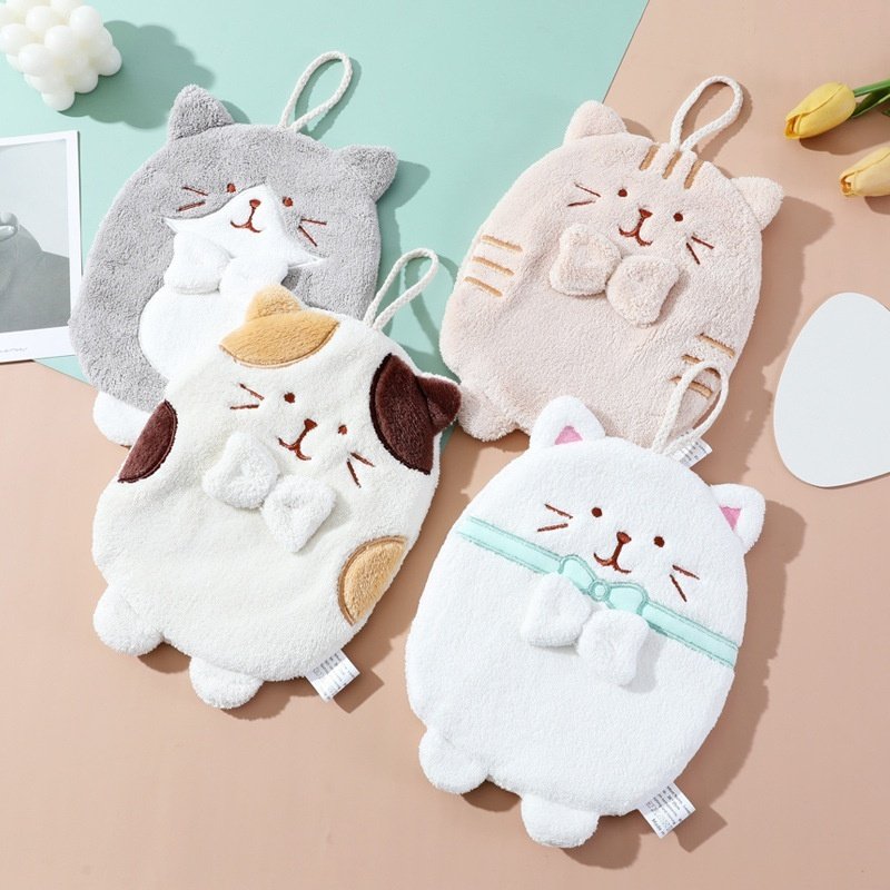 Cute Kitten Hanging Hand Towel – Absorbent & Lint-Free for Household Kitchen Use