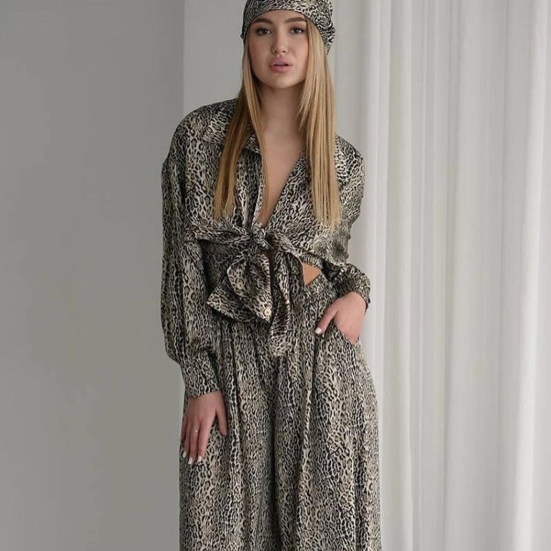 Stylish Leopard Print Loose Ice Silk Pajamas for Women |Fashionable & Comfortable Sleepwear