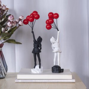 Little Girl with Balloon Art Sculpture – Resin Living Room Decoration for Home Decor