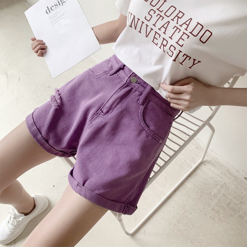 Trendy Purple Shorts- Women's High Waist Loose A-Line Wide Leg Pants