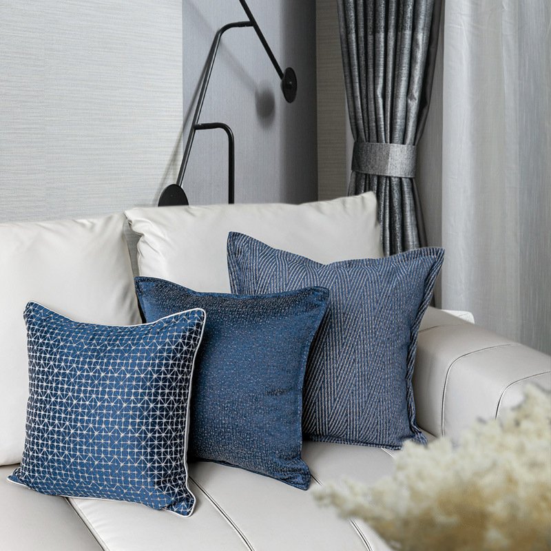 Denim Blue Modern Minimalist Sofa Pillow – Stylish Living Room Accent Cushion