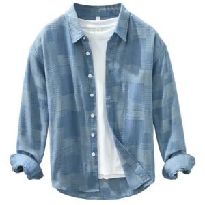 Color Matching Casual Denim Long-Sleeved Shirt – Men's Loose Shirt Coat
