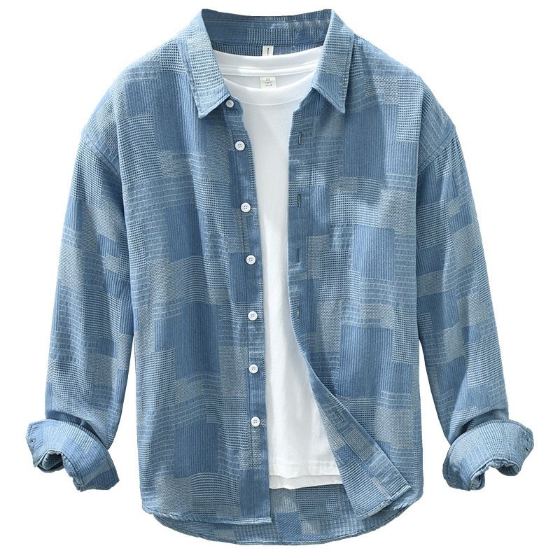 Color Matching Casual Denim Long-Sleeved Shirt – Men's Loose Shirt Coat