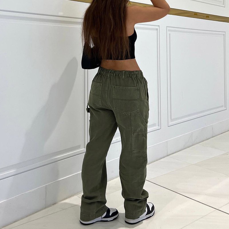 Straight Leg Denim Trousers- Stitching Detail & Multi-Pocket Design