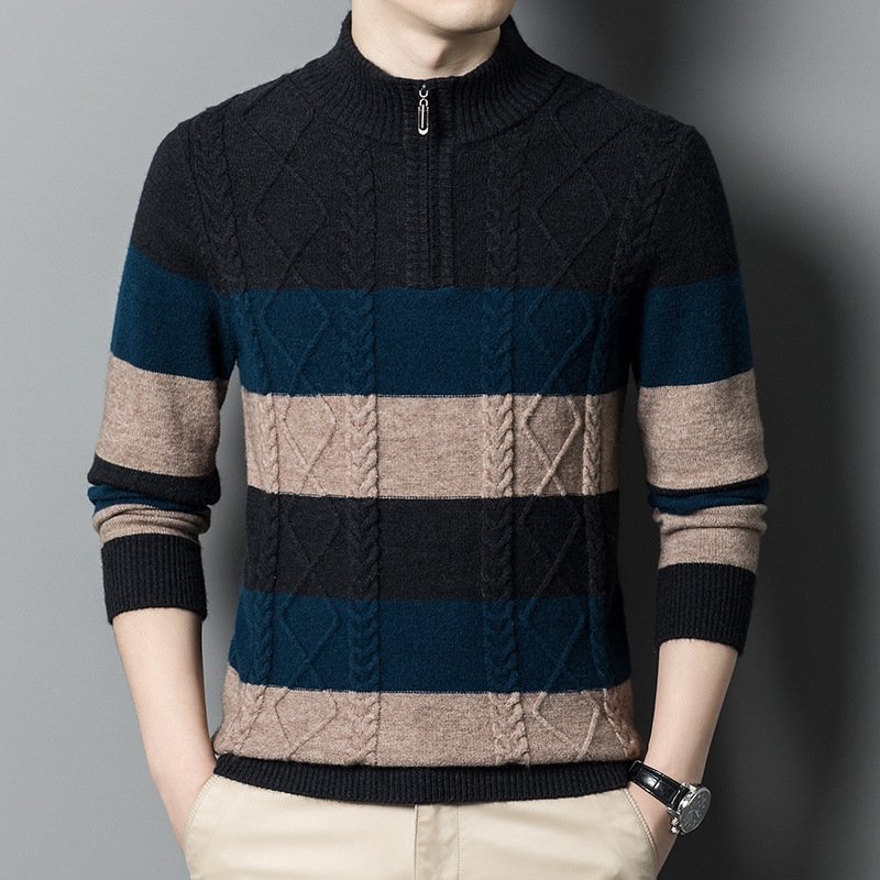 Men's Thick Warm Half Zipper Sweater – Cozy and Stylish Winter Essential