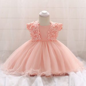Flower Girl Baby Lace Crochet Princess Mesh Dress – Elegant Baby Dress for Special Occasions