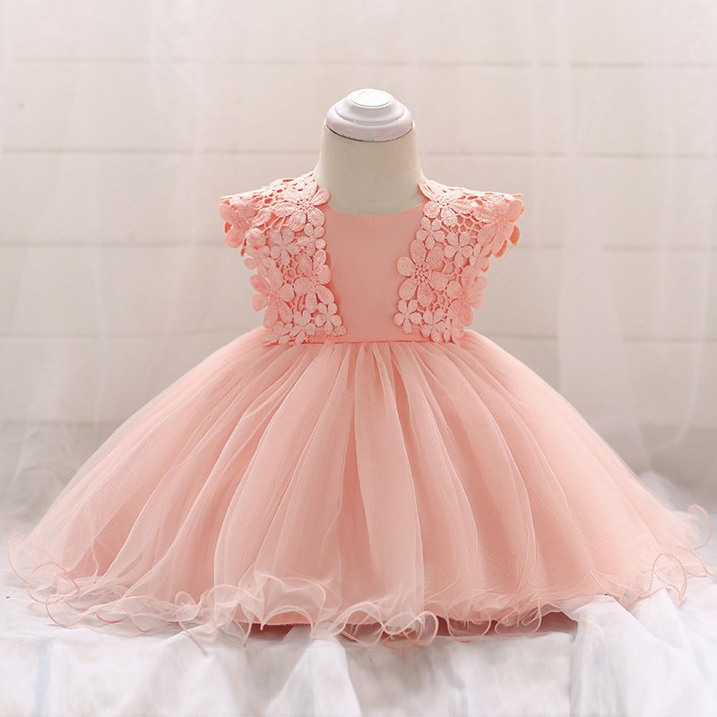 Flower Girl Baby Lace Crochet Princess Mesh Dress – Elegant Baby Dress for Special Occasions