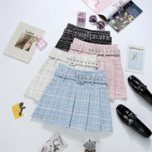 Bright Silk Plaid Skirt - Women's High Sense A-Line Fashion