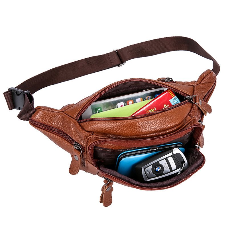 Cowhide Men's Belt Bag - Leather Shoulder & Chest Bag for Stylish Utility