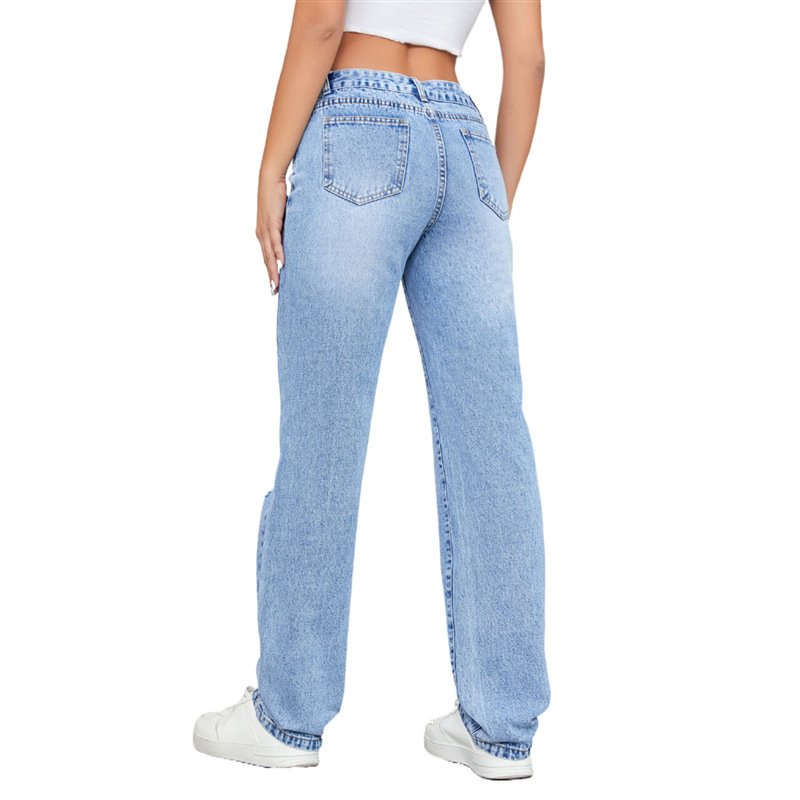 Loose High Waist Leisure Ripped Jeans – Stylish & Comfortable Casual Fit