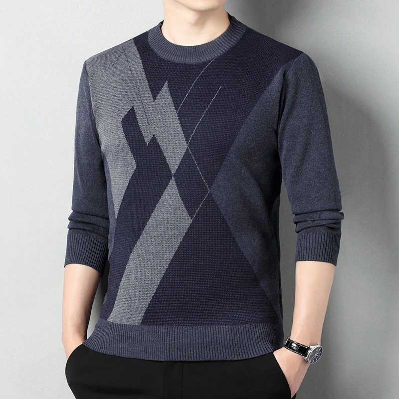 Men's Loose Multicolor Round Neck Warm Sweater – Cozy and Stylish Winter Wear