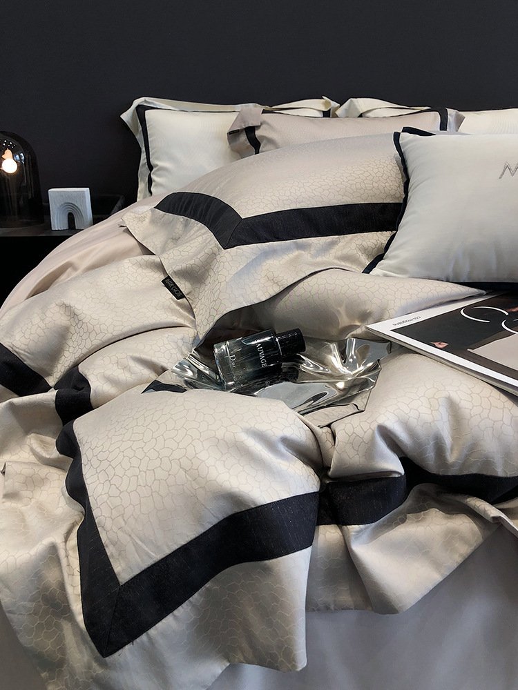 High-End Minimalist Tencel Cotton Bedding – Vintage Active Printing 4-Piece Home Textile Set