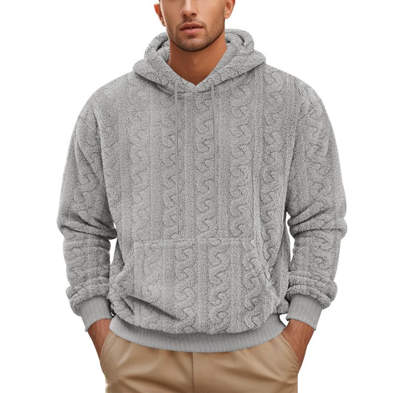 Fall Winter Men Hooded Jacquard Teddy Plush Sports & Leisure Sweater – Warm & Stylish