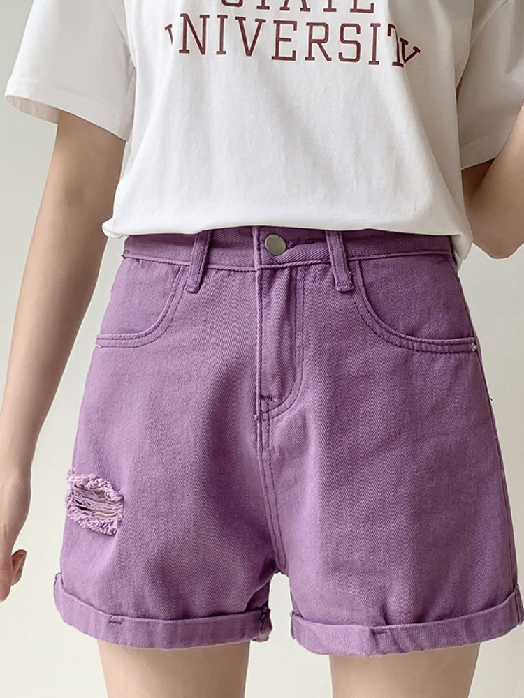 Trendy Purple Shorts- Women's High Waist Loose A-Line Wide Leg Pants