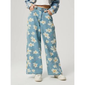 Vintage Flower Print Straight Jeans – Trendy & Stylish Floral Denim