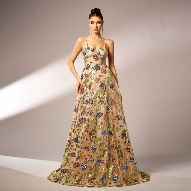 Elegant Sleeveless Sequined Suspender Evening Dress | Glamorous Formal Wear for Women