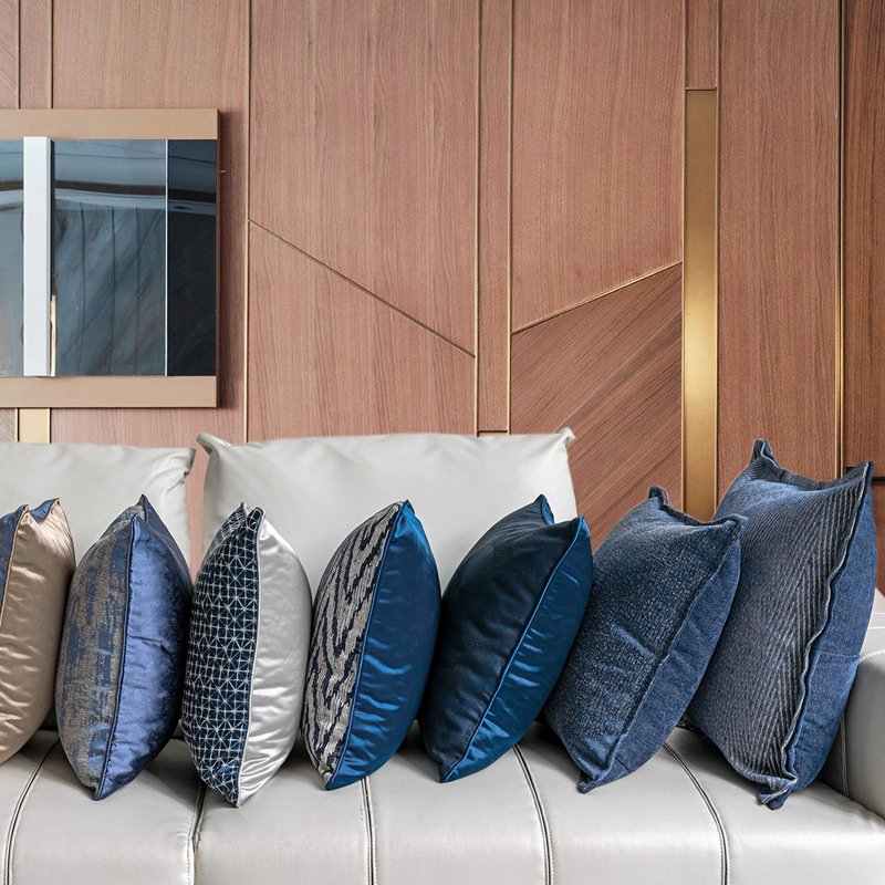 Denim Blue Modern Minimalist Sofa Pillow – Stylish Living Room Accent Cushion