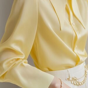 French Light Ripe Yellow Collar Long Sleeve Shirt | Chic & Elegant