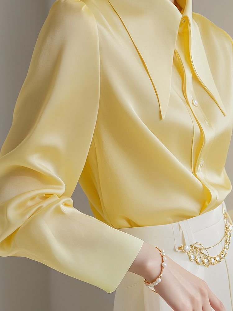 French Light Ripe Yellow Collar Long Sleeve Shirt | Chic & Elegant