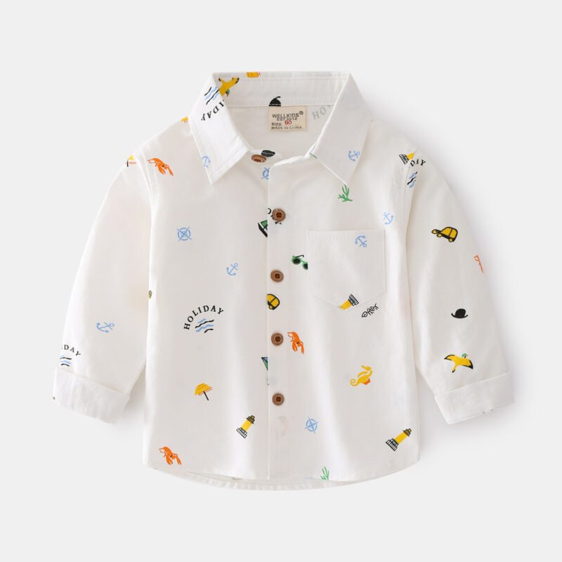 Boy's Long Sleeve Cartoon Print Lapel Shirt | Cool & Casual Kid's Shirt