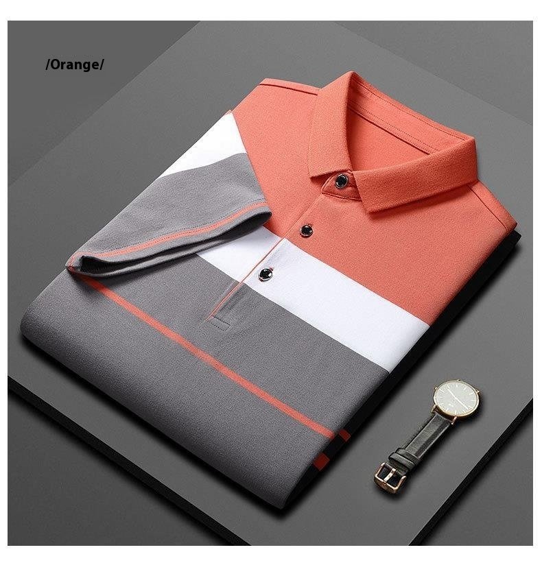 Men's High-End Cotton Striped Polo Shirt – Light Business Casual T-Shirt