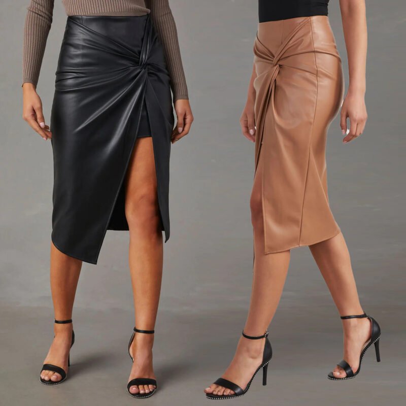 Women's Split Mid-Length Leather Hip Skirt | Chic & Stylish