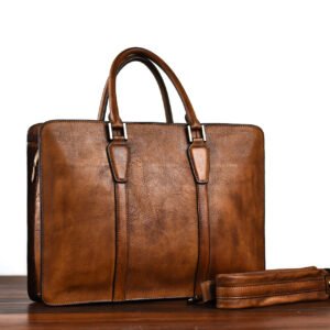 Men's Tanned Leather Handbag | Retro Horizontal Style