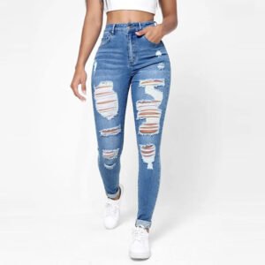 Women's High Waist Skinny Jeans – Slim Fit, Slimming with Ripped Holes for a Trendy Look