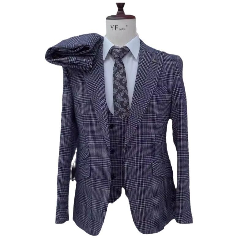 Men's Plaid Wedding Suit - Casual 3-Piece Set for Grooms & Formal Events