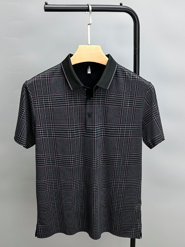 Summer Thin Plaid Printed Half Sleeve Polo Shirt – Traceless Shirt Collar for Men