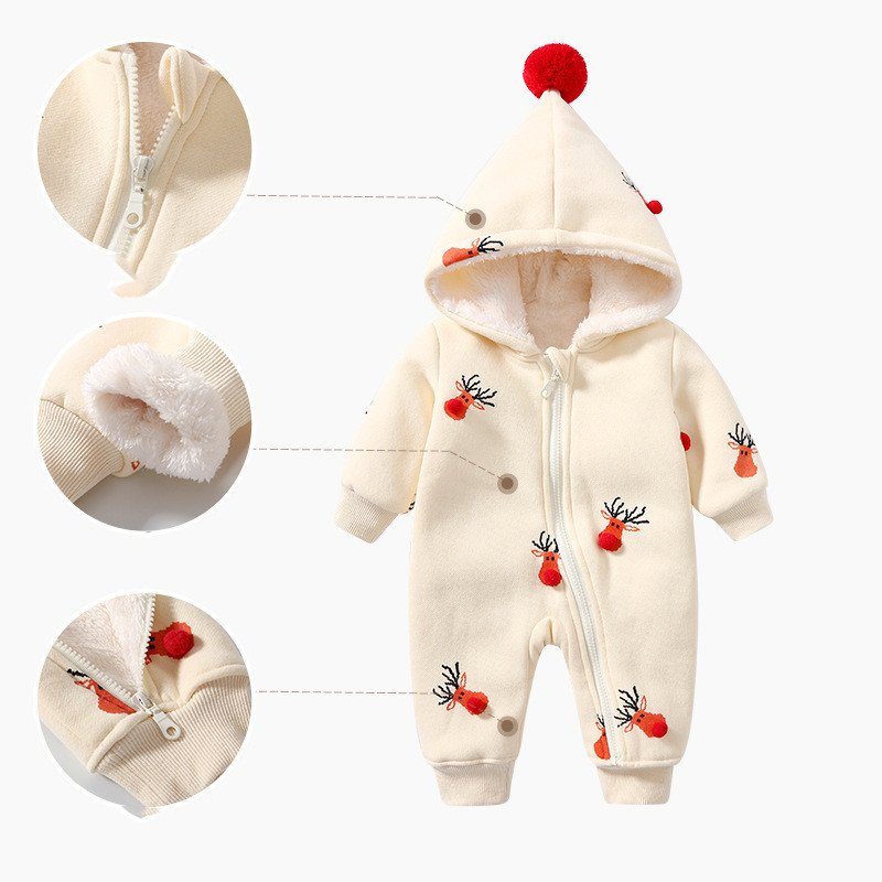 Khaki Padded Warm Baby Clothes - Cozy Crawling Outfit for Infants