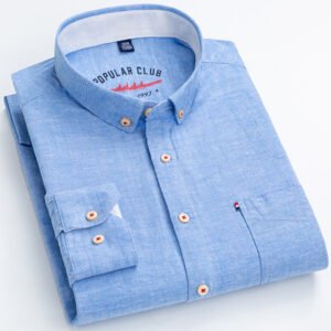 Long Sleeve Cotton Linen Slim Fit Fashion Casual Linen Shirt for Men