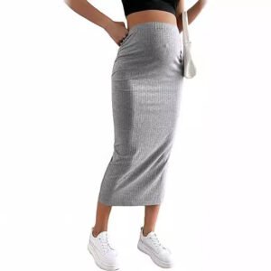 Maternity Skirt High Waist Pure Color Rib Knit - Comfortable & Stylish Maternity Bottoms