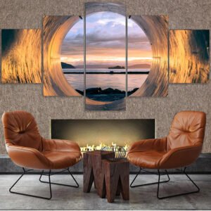 Sunset Tube Seascape Poster Art – Framed Canvas Painting for Living Room Home Decor