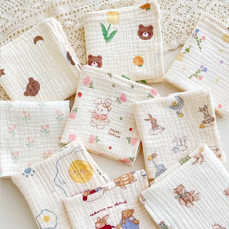Four-Layer Gauze Baby Saliva Towel – Floral Newborn Face Towel & Handkerchief