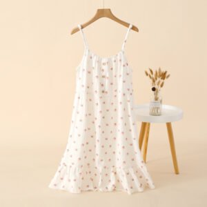 Women's Loose Cotton Crepe Nightdress with Suspenders – Soft & Breathable Sleepwear