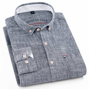 Long Sleeve Cotton Linen Slim Fit Fashion Casual Linen Shirt for Men