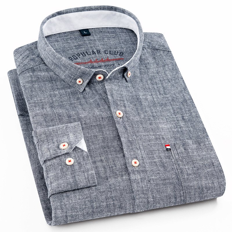 Long Sleeve Cotton Linen Slim Fit Fashion Casual Linen Shirt for Men