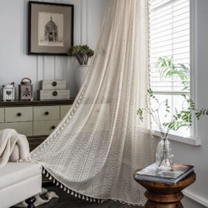 Translucent American Country Hollow Crochet Curtain – Elegant Window Treatment