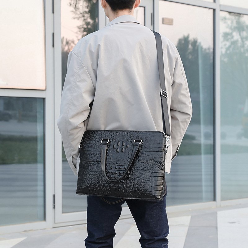 Men's Crocodile Pattern Business Computer Bag | Genuine Cowhide Shoulder Briefcase