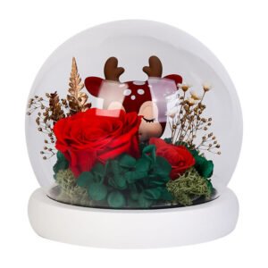 Preserved Flower Deer Doll in Glass Cover Gift Box – Unique & Elegant Gift Idea