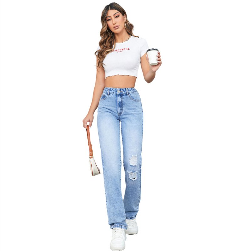 Loose High Waist Leisure Ripped Jeans – Stylish & Comfortable Casual Fit