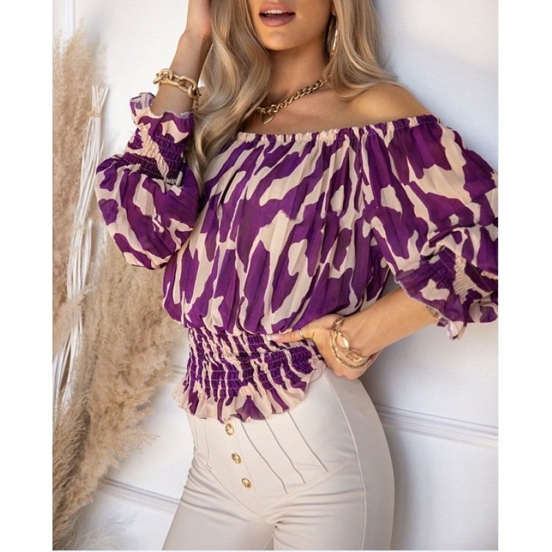Women's Fashion Sexy Off-the-Shoulder Printed T-Shirt - Trendy & Stylish Top